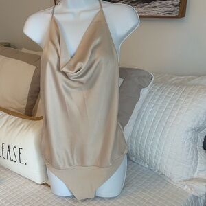 Abercrombie & Fitch Beige Satin Cowl Neck Bodysuit (New)